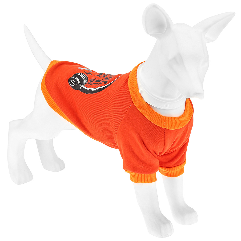 Одежда для собаки Pet toys "Толстовка" "Диджей" с принтом, р-р M, длина спинки 28см/обхват груди 36см/обхват шеи 24см, цвет-оранжевый, полиэстер/флис (Китай)