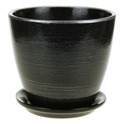 Горшок для цветов керамический "Металлик" 1л, д12см, h12см, форма бутон, ручная работа, черно-серебренный (Россия)