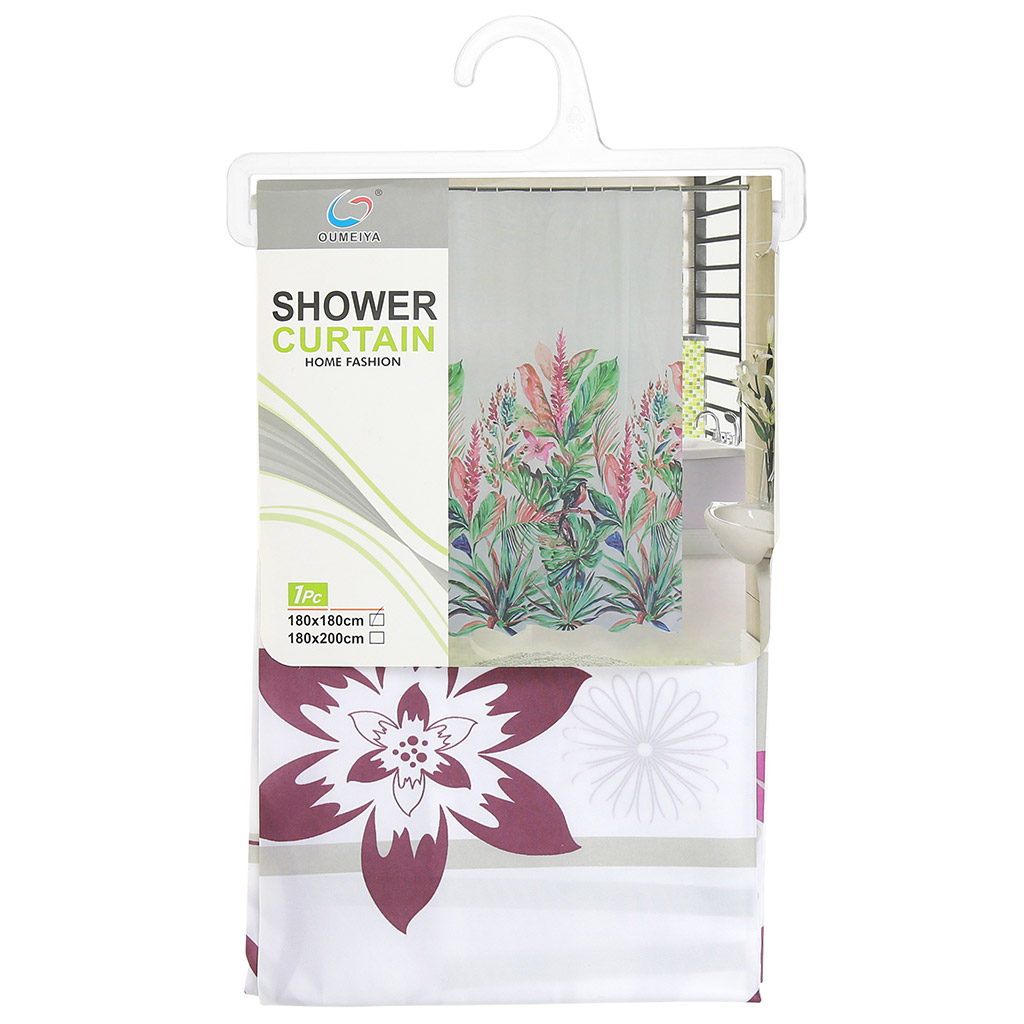 Штора для ванной полиэстер 180х180см "Фэшн" "Цветы и бабочки", 12 колец, в пакете (Китай)