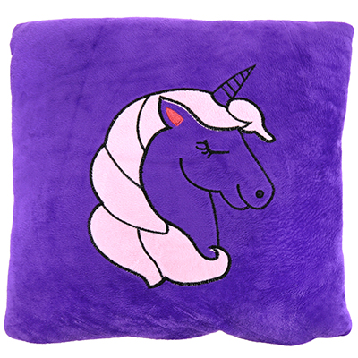 Подушка декоративная 32х35см "Единорог" фиолетовый, плюш с вышивкой, на молнии (наполнитель синтетический) (Китай)