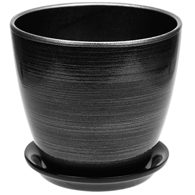 Горшок для цветов керамический "Металлик" 2л, д15см, h15см, форма бутон, черно-серебренный, ручная работа (Россия)