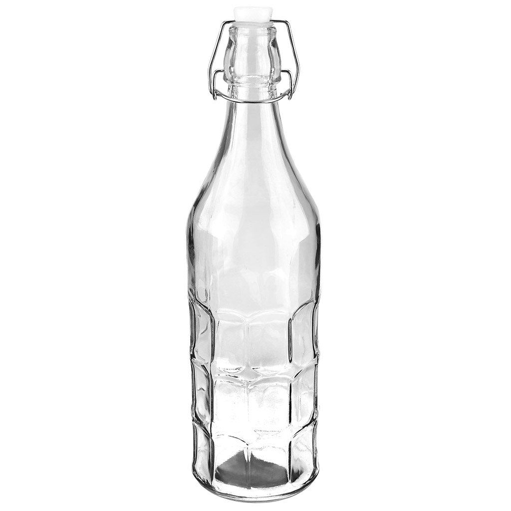 Бутылка стеклянная бугельная крышка "Домашний квас" 1л h32см, д/горла 2см, форма круглая (д/основания 8см) (Китай)