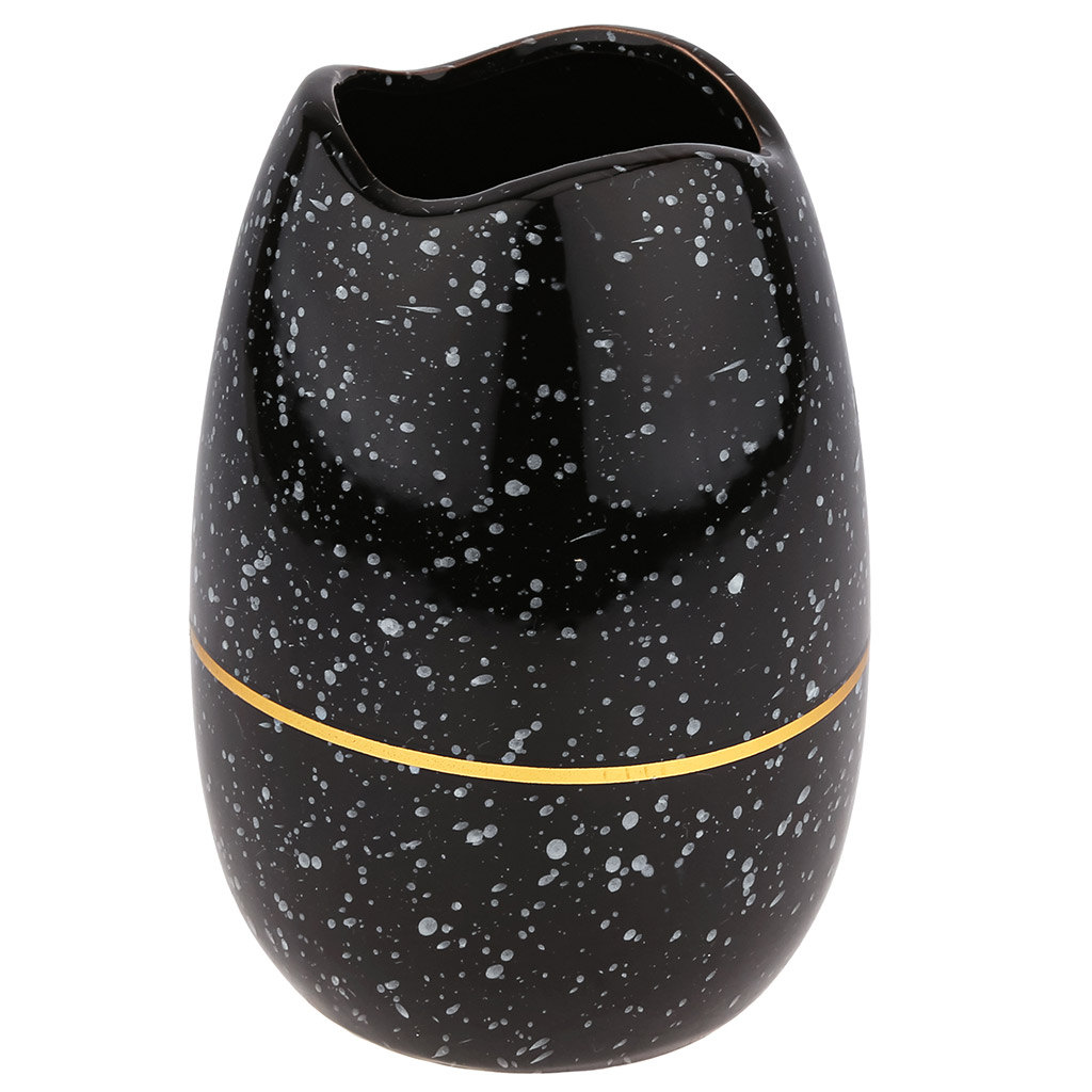 Ваза керамическая "Лагуна" 1,4л, д12см h17,5см, тонкокаменная керамика, горло - 8,5х8,5см, глянцевая глазурь, цвет - черный, с золотом (Китай)