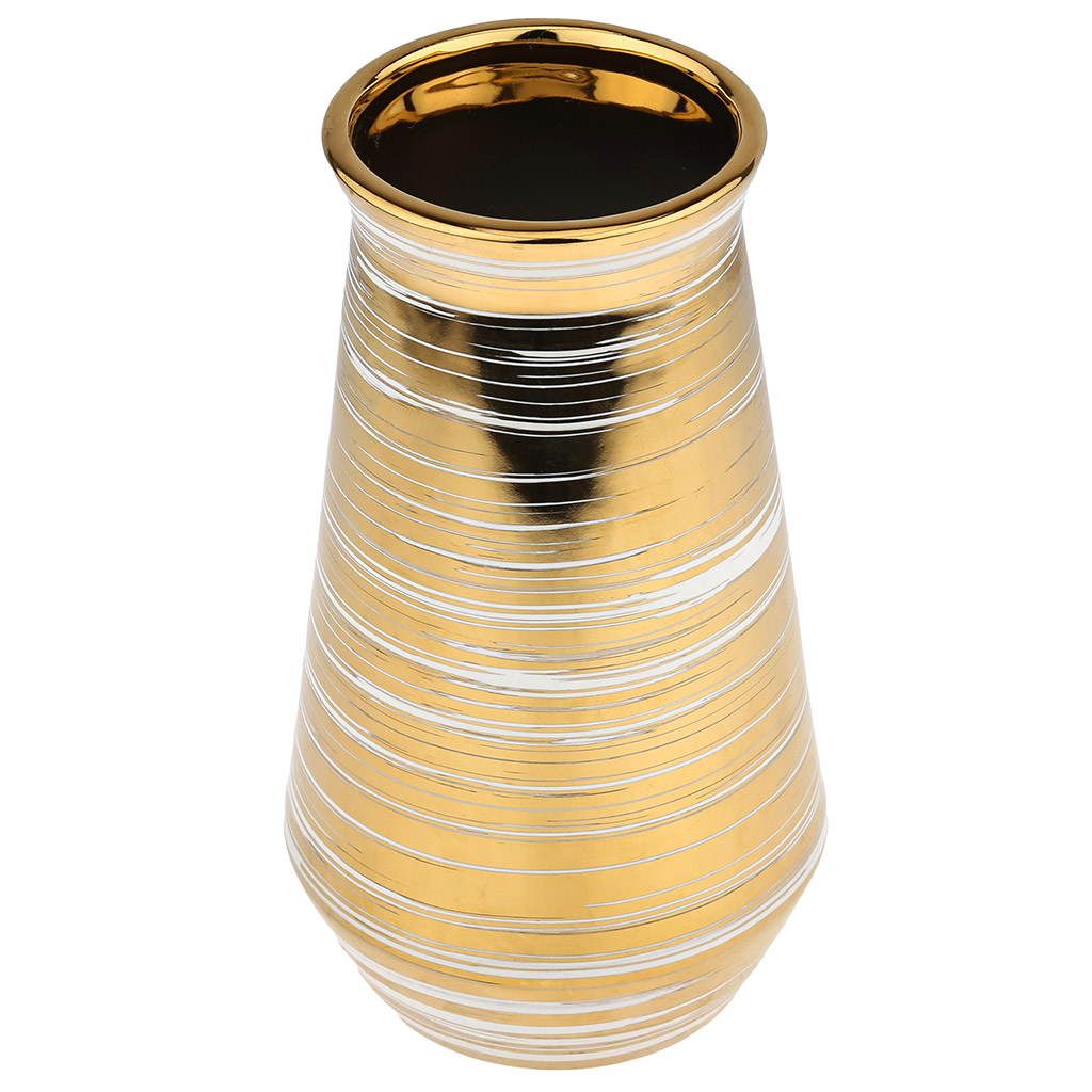 Ваза керамическая "Амра" 1,1л, д11см h20см, тонкокаменная керамика, д/горла - 8,3см, глянцевая глазурь, цвет - золотой с белым (Китай)