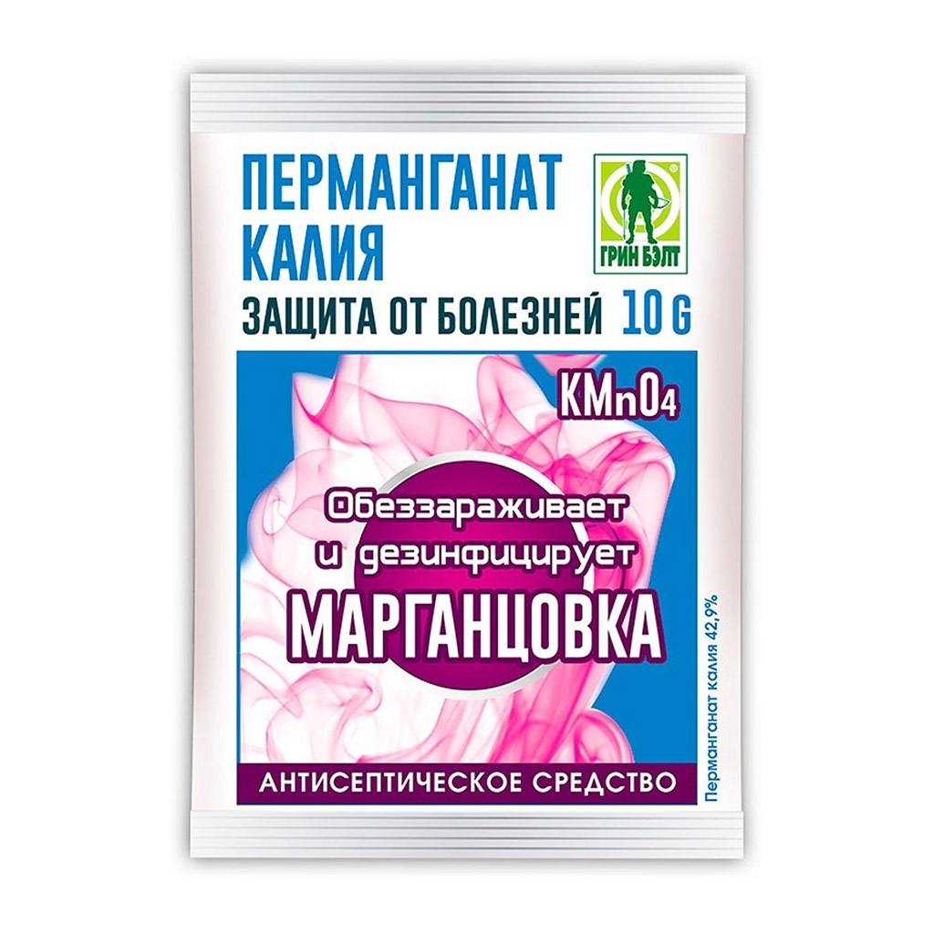 Средство для растений "Пермангант калия" 10гр порошок, антисептическое средство, в пакете, Грин Бэлт (Россия)