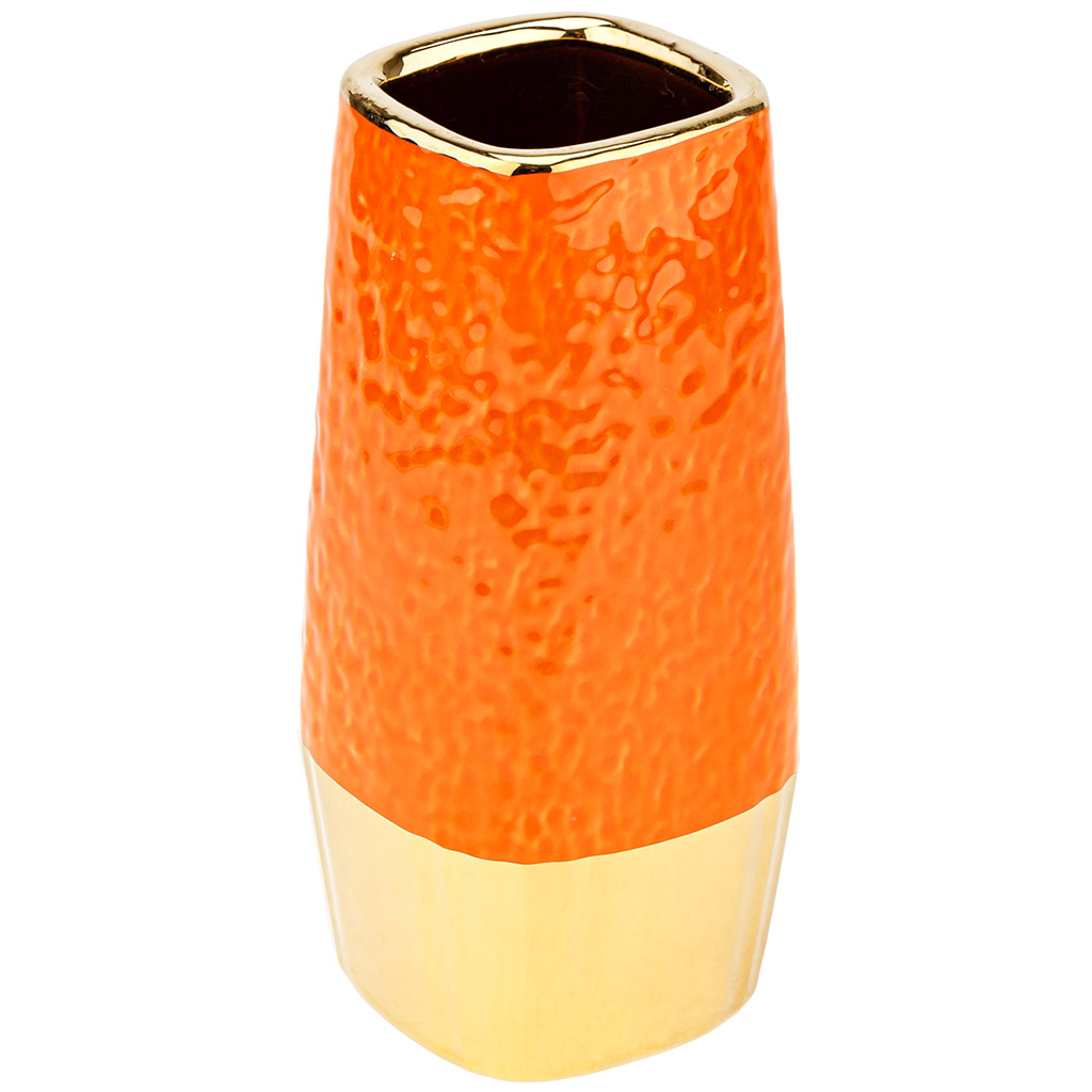 Ваза керамическая "Вираж" 0,65л, 8,5х8,5см h17,5см, тонкокаменная керамика, горло - 6,5х6,5см, глянцевая глазурь, цвет - оранжевый, с золотом (Китай)