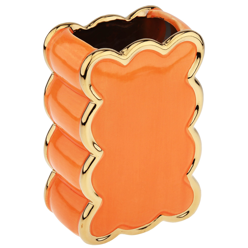Ваза керамическая "Орфей" 1л, 12х7см h17,5см, тонкокаменная керамика, горл - 8,5х5,2см, глянцевая глазурь, цвет - оранжевый, с золотом (Китай)