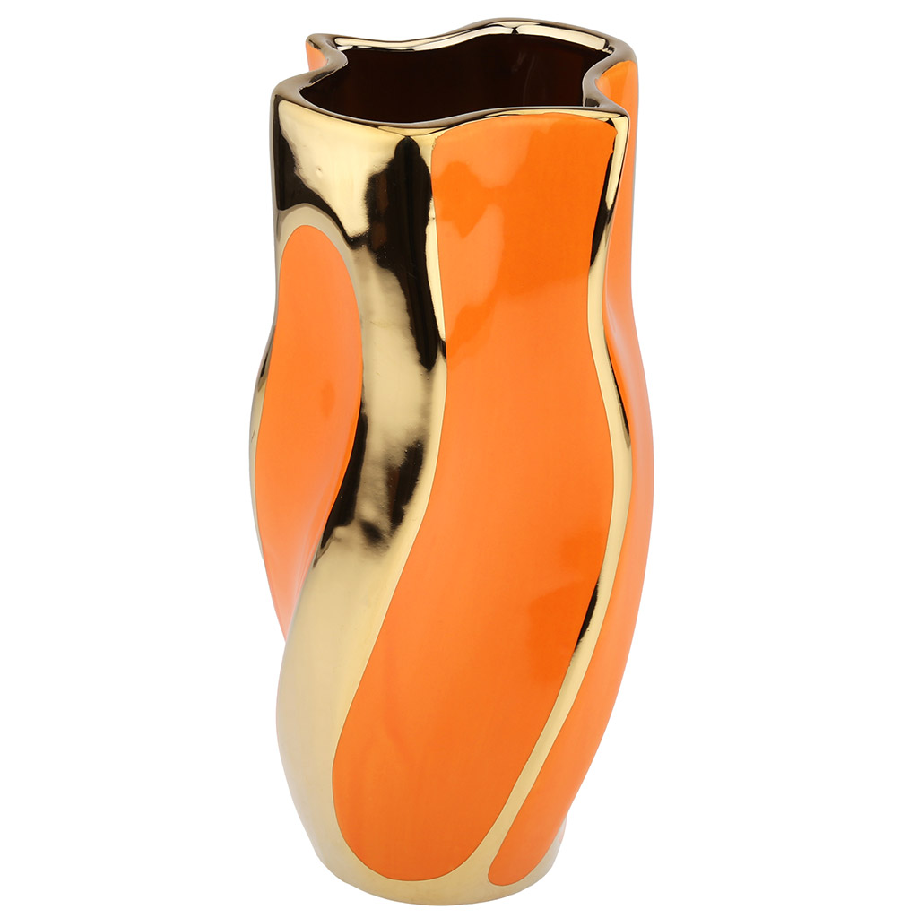 Ваза керамическая "Шарм" 2,2л, 13,8х13,5см h29,5см, тонкокаменная керамика, горло - 13,8х13,5см, глянцевая глазурь, цвет - оранжевый, с золотом (Китай)