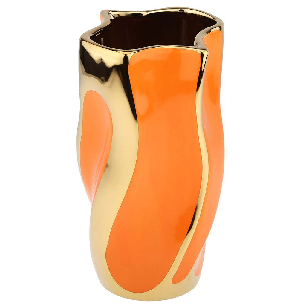 Ваза керамическая "Шарм" 1,4л, 12,3х12,3см h22,7см, тонкокаменная керамика, горло - 12,3х12,3см, глянцевая глазурь, цвет - оранжевый, с золотом (Китай)