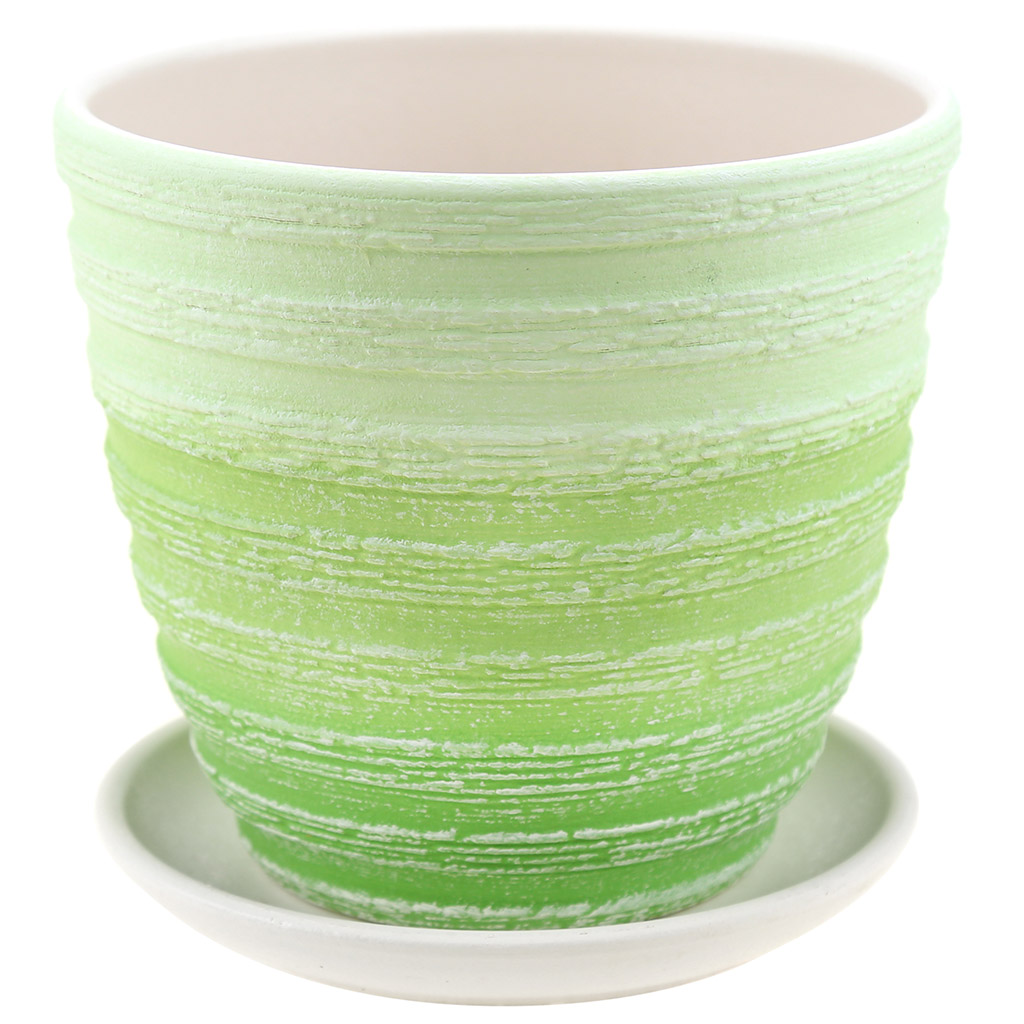 Горшок для цветов керамический "Букле" 1,4л, д15см, h14см, форма крокус-2, зеленый (Россия)