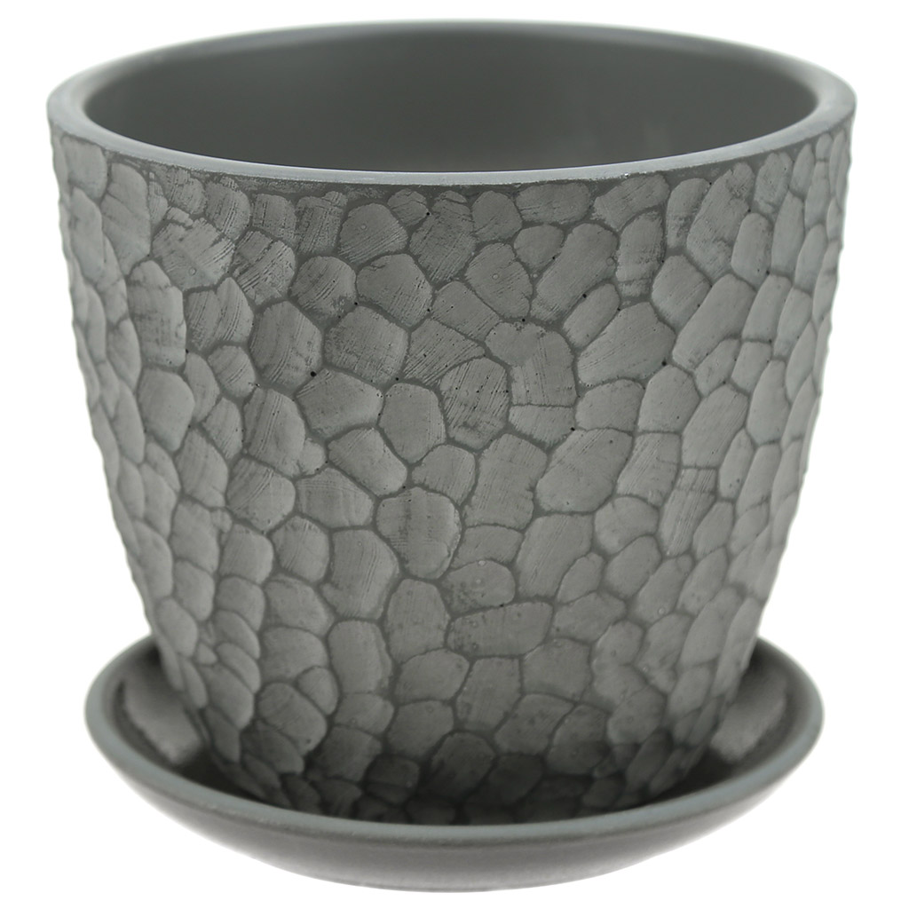Горшок для цветов из бетона "Манго" 1,31л, д15см, h13см, форма бутон-2, с поддоном, серый (Россия)