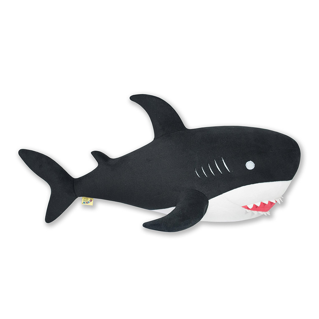 Антистрессовая игрушка "Акула" 51х23х22см, красный рот, велюр, наполнитель - гранулы вспененного полистирола, черная (Россия)
