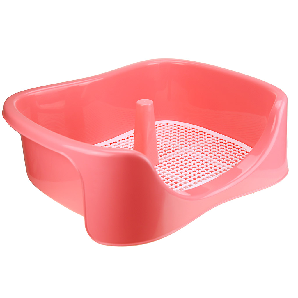 Туалет (лоток) для собак "Лорд" 50х37,5х16см, пластик, с бортиком, с сеткой, со столбиком, розовый (Китай)