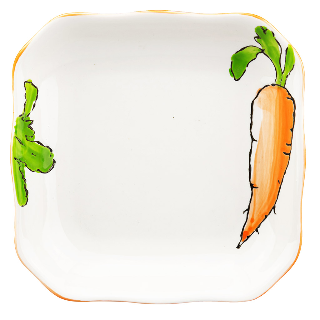 Тарелка "Морковка" глубокая фарфоровая 187х187мм h36мм, 550мл, квадратная, подглазурная деколь (Китай)