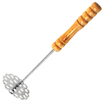 Картофелемялка металлическая "Круглая" д7см, L23см, деревянная ручка (Китай)