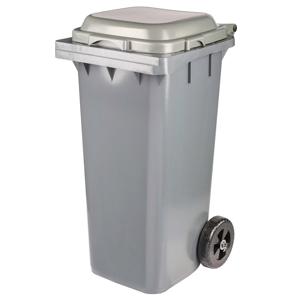 Бак-контейнер для мусора пластмассовый универсальный "Эконом" 120л, 58х48х97см, откидная крышка, на колесах (Россия)