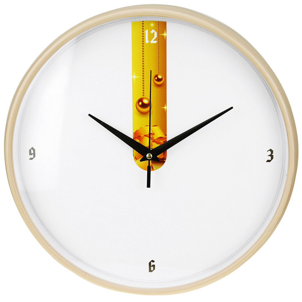 Часы настенные "Принт-2" д30х4,2см, циферблат белый с золотым декором, пластм. бежевый (Китай)