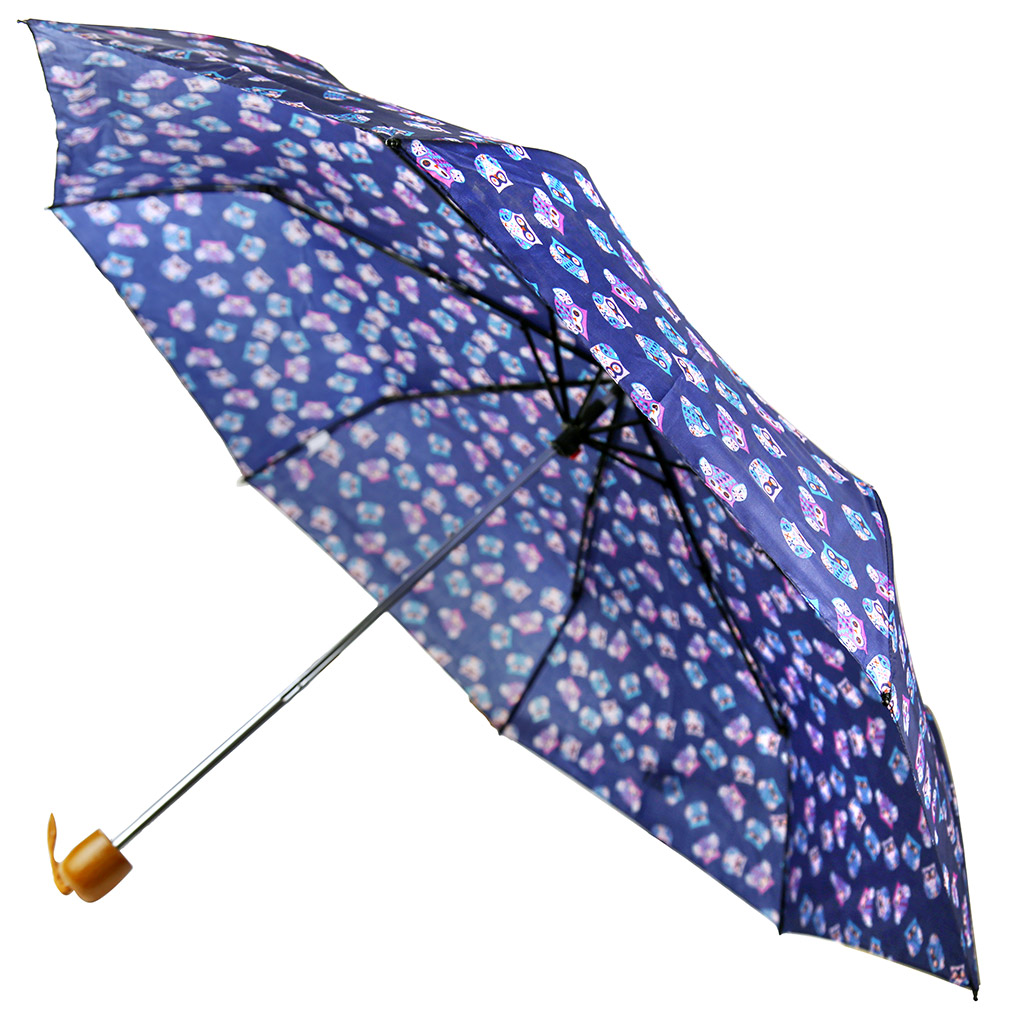 Зонт механический "Совы" "Ночка" плащевка, 8 лучей, д/купола 94см, 3 сложения, 24см в сложенном виде, пластмассовая ручка, 210гр (Китай)