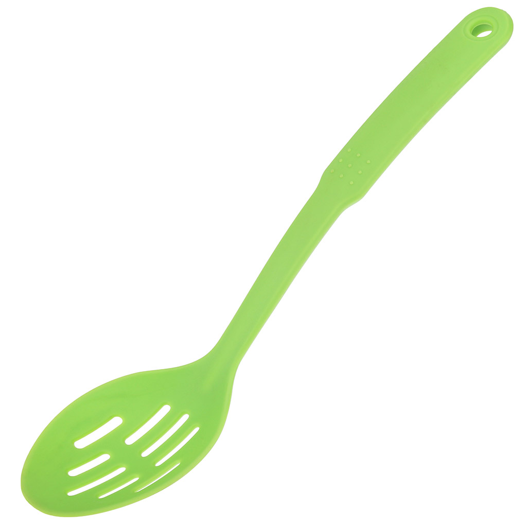 Ложка гарнирная для тефлоновой посуды пластмассовая 30х6,7см, с прорезями, цвет - зеленый (Китай) "Гурман колор"
