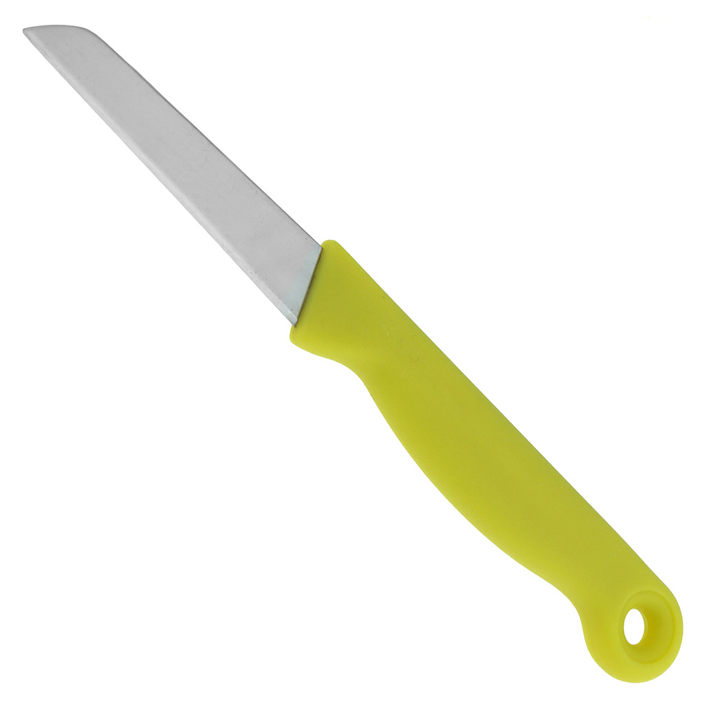Нож для овощей 68мм, лезвие из нержавеющей стали, цветная пластмассовая ручка с отверстием "Ритм" (Китай) Цена указана за штуку. В блистере 5 штук.