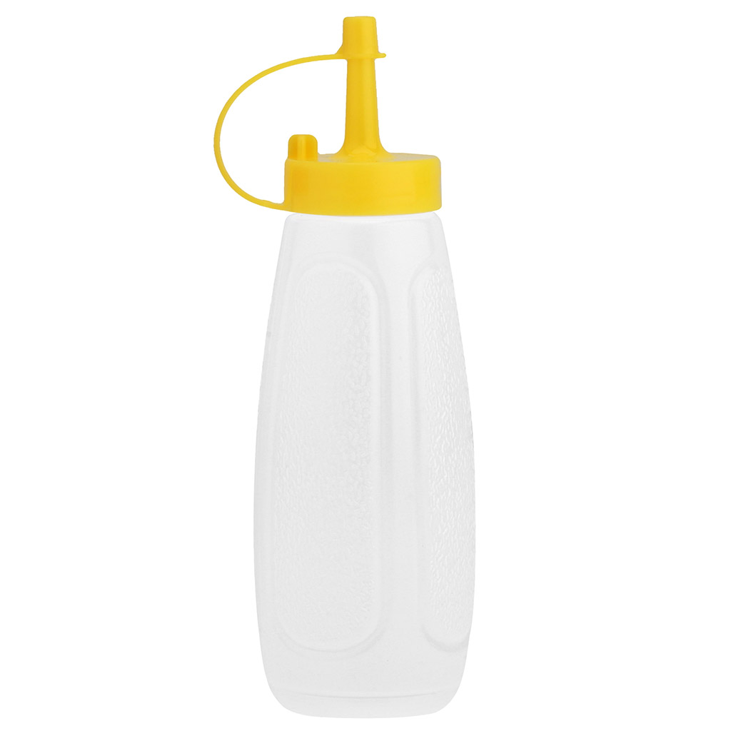Бутылка для масла и соуса пластмассовая 300мл, д5,5см h18см, цветная пластмассовая крышка с колпачком в ассортименте: белый, желтый, салатовый, красный, бирюзовый (Китай)