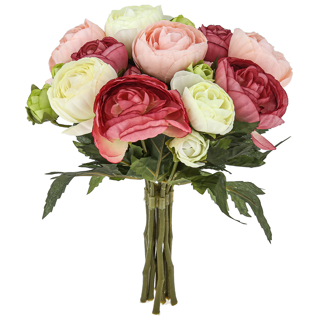 Букет "Роза" цвет - темно-розовые тона, 21,5см, 8 цветков - д5х3,5см, 2 цветка - д3х3см, 7 цветков - д2х2см (Китай)