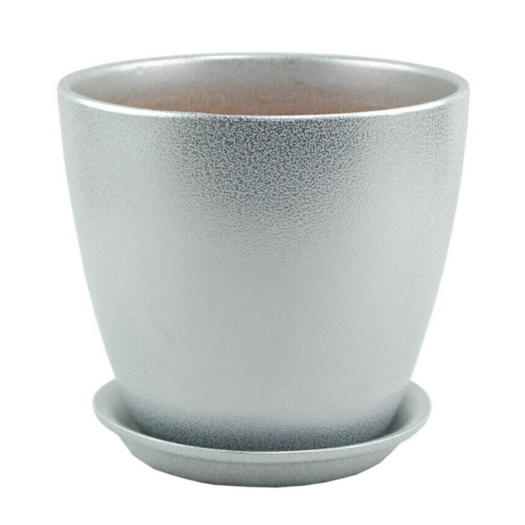 Горшок для цветов керамический "Глянец" 0,7л, д10см, форма бутон, ручная работа,  металлик бело-серебряный (Россия)
