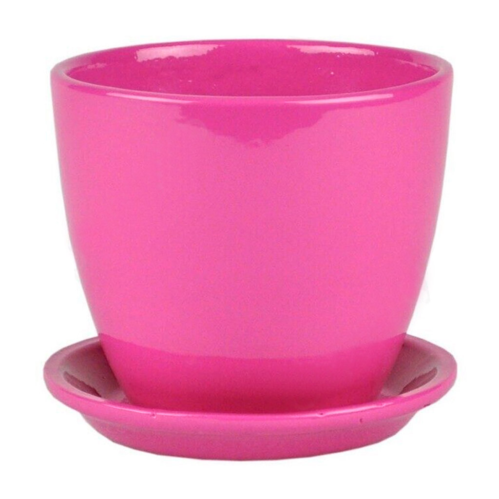 Горшок для цветов керамический "Глянец" 0,7л, д10см, форма бутон, ручная работа, розовый (Россия)