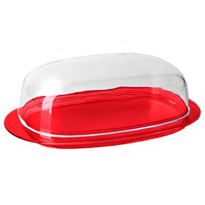 Масленка пластмассовая "Кристалл" 19х10х6см, прозрачная крышка, красный (Россия)