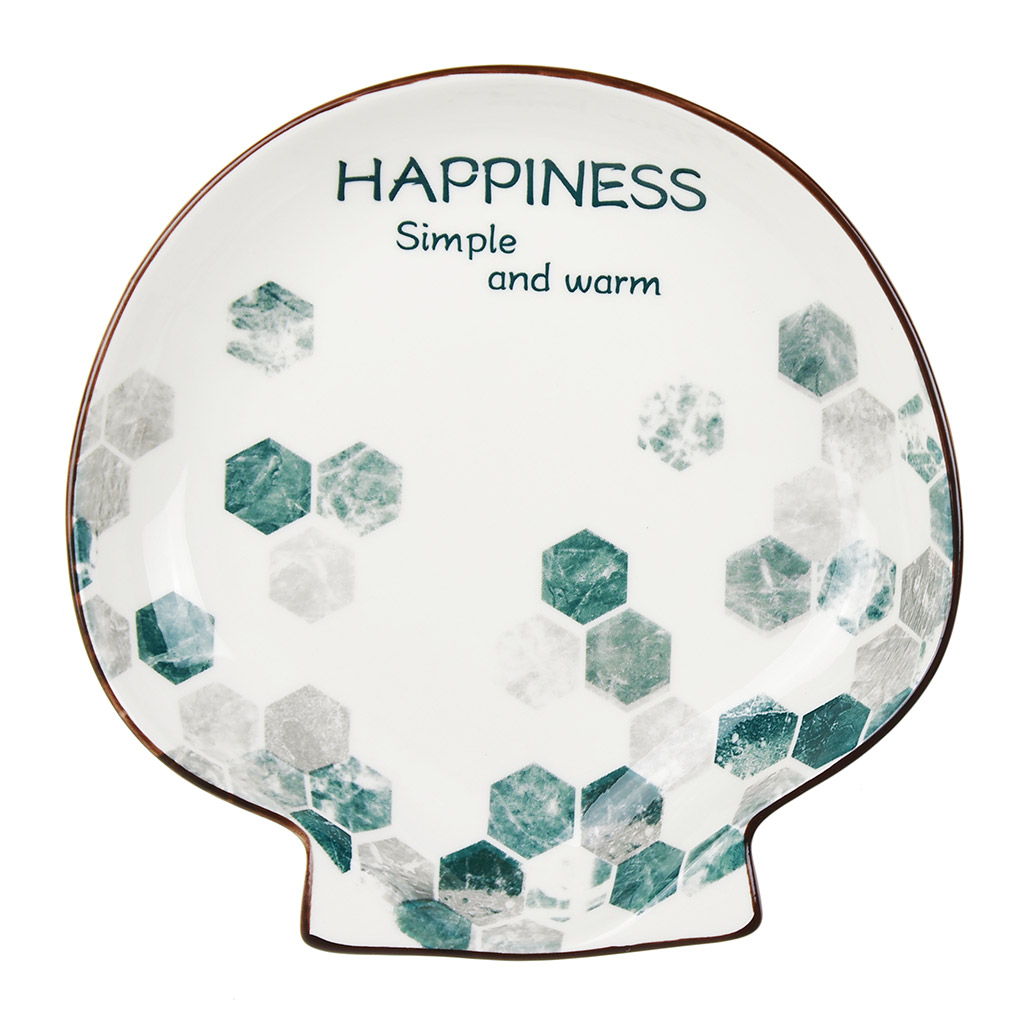 Блюдо "Счастье" фарфоровое 208х208х37мм, форма "ракушка" с деколью, отводка (Китай)