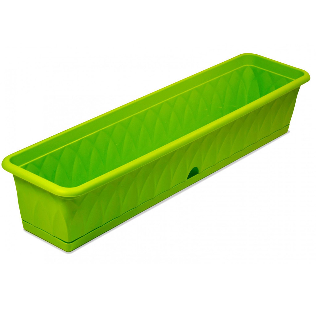 Ящик для цветов балконный пластмассовый "Сиена" 92,5x22,8x17,5см, с поддоном, зеленый (Россия)