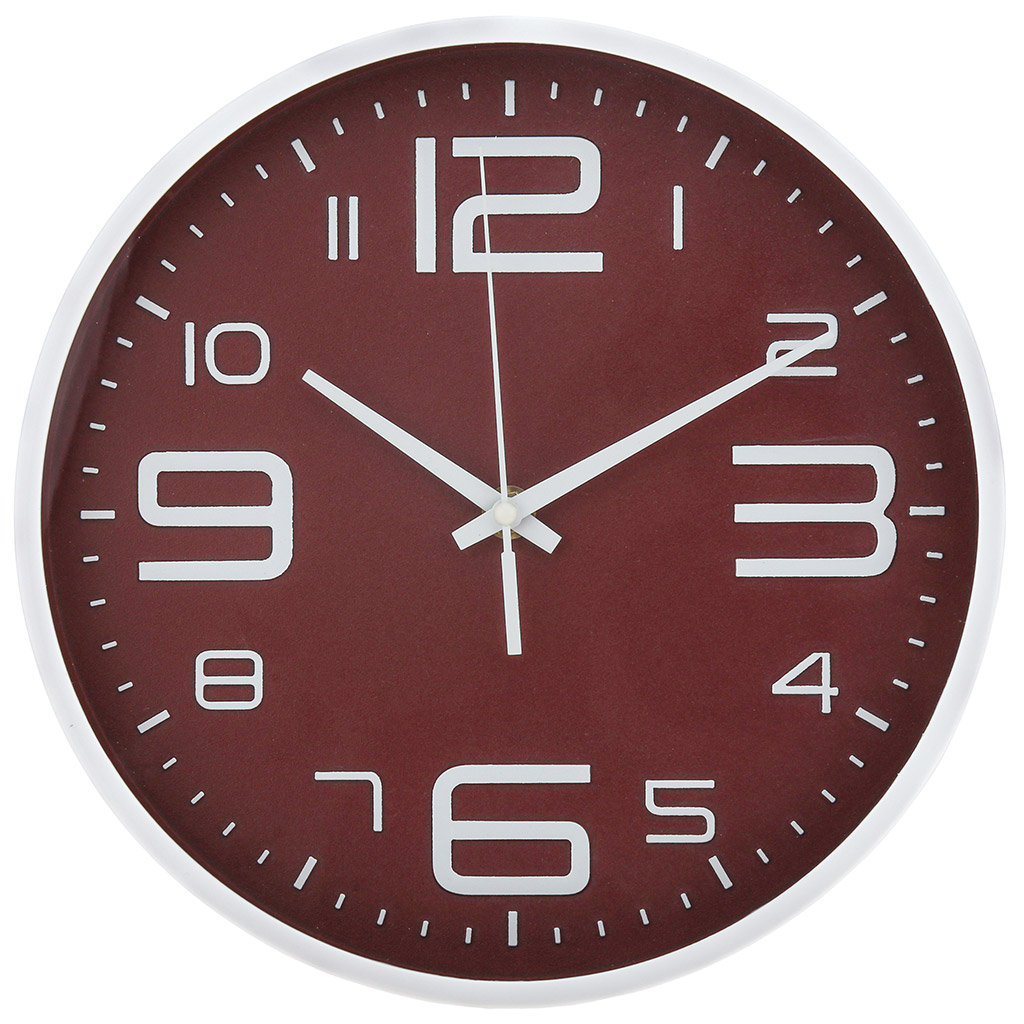 Часы настенные "Бархат-2" д25х4,4см, мягкий ход, циферблат вишневый, пластм. белый, в коробке (Китай)