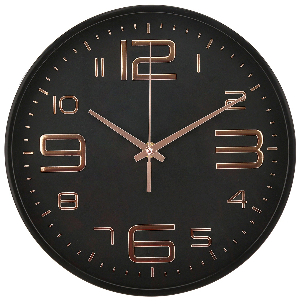 Часы настенные "Бархат-2" д25х4,4см, мягкий ход, циферблат черный, пластм. черный, в коробке (Китай)