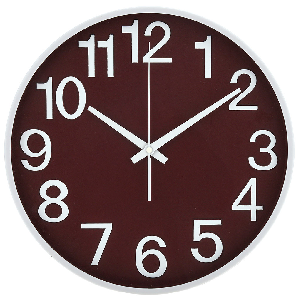 Часы настенные "Овация" д34,5х4,4см, мягкий ход, циферблат вишневый, пластм. белый, в коробке (Китай)