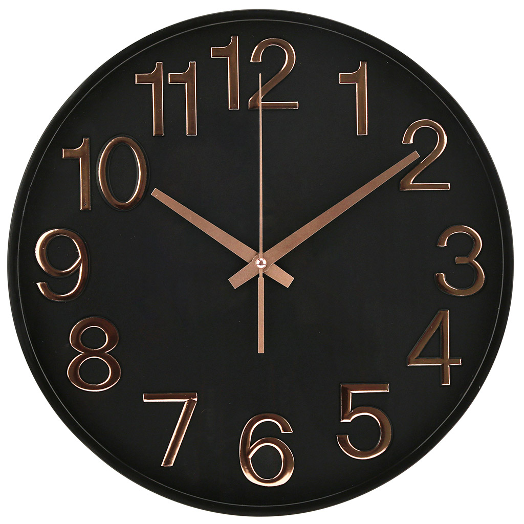 Часы настенные "Овация" д34,5х4,4см, мягкий ход, циферблат черный, пластм. черный, в коробке (Китай)