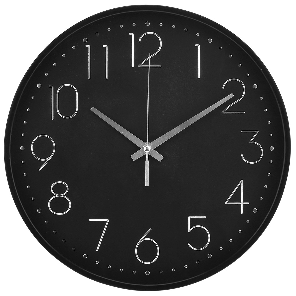 Часы настенные "Тайм" д29,5х4,7см, мягкий ход, циферблат черный, пластм. черный, в коробке (Китай)