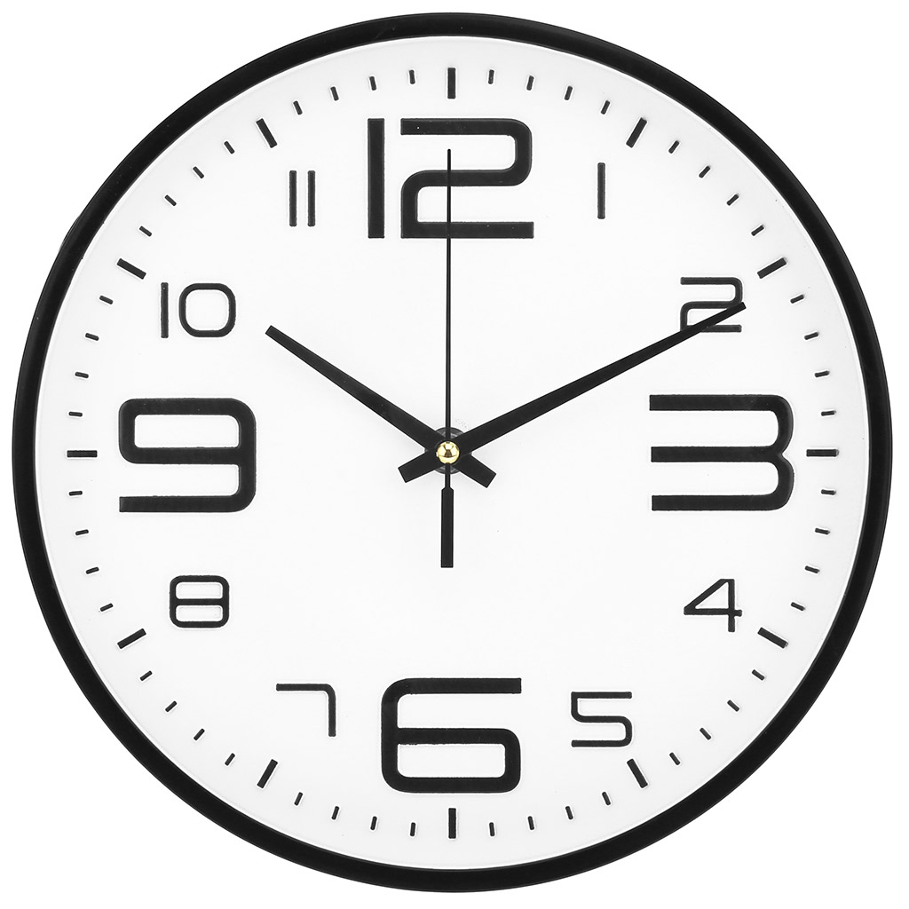 Часы настенные "Бархат-2" д25х4,3см, мягкий ход, циферблат белый, пластм. черный, в коробке (Китай)