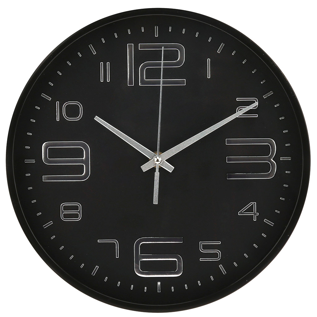 Часы настенные "Бархат-2" д25х4,3см, мягкий ход, циферблат черный, пластм. черный, в коробке (Китай)