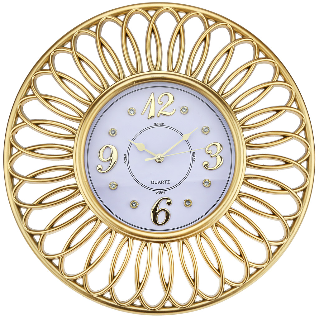 Часы настенные "Винтаж" д46х4,8см, мягкий ход, циферблат белый со стразами, пластм. золотой, в коробке (Китай)