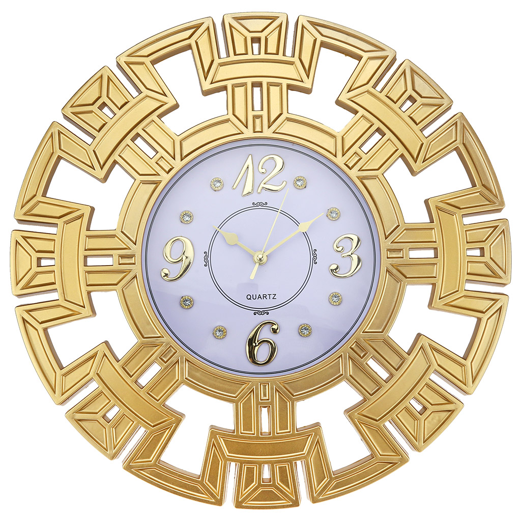 Часы настенные "Виконт" д46х4,5см, мягкий ход, циферблат белый со стразами, пластм. золотой, в коробке (Китай)
