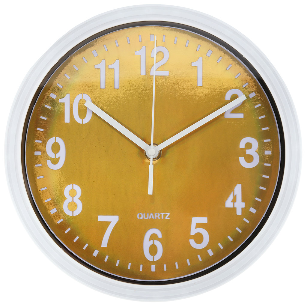 Часы настенные "Неон" д22,5х4,2см, мягкий ход, циферблат - золотая пленка, пластм. белый, в коробке (Китай)
