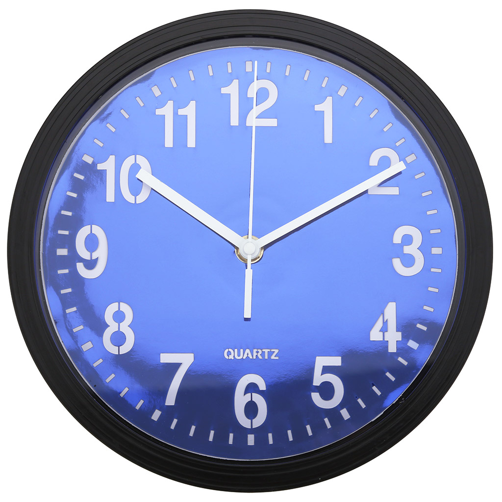 Часы настенные "Неон" д22,5х4,2см, мягкий ход, циферблат - синяя пленка, пластм. черный, в коробке (Китай)