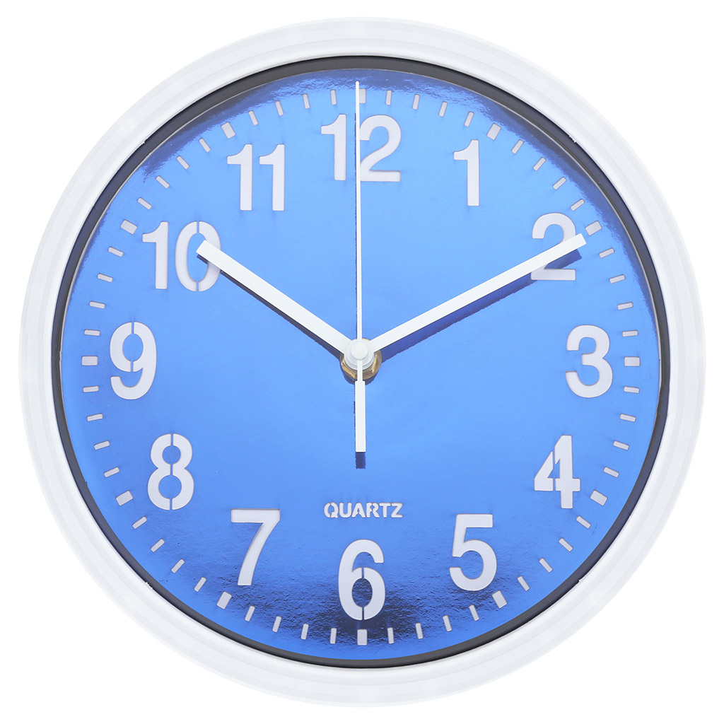Часы настенные "Неон" д22,5х4,2см, мягкий ход, циферблат - синяя пленка, пластм. белый, в коробке (Китай)