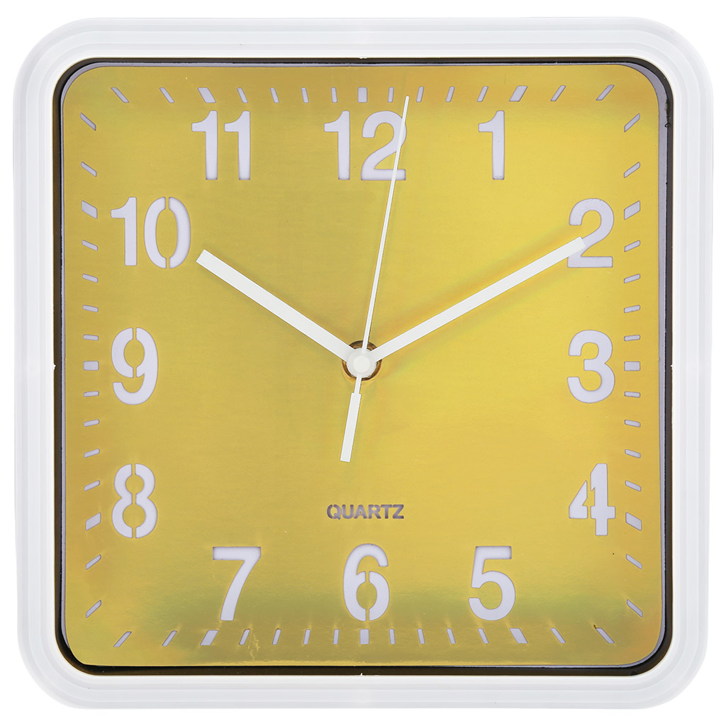 Часы настенные "Неон" 23х23х3,9см, мягкий ход, циферблат - золотая пленка, пластм. белый, в коробке (Китай)