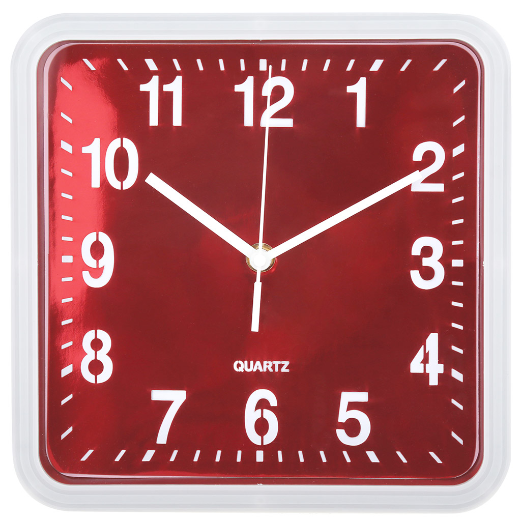 Часы настенные "Неон" 23х23х3,9см, мягкий ход, циферблат - бордовая пленка, пластм. белый, в коробке (Китай)