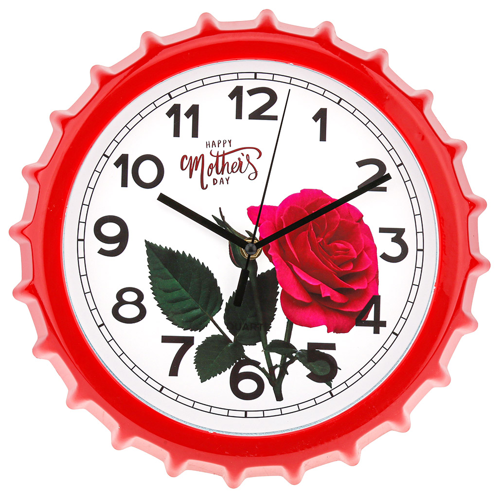 Часы настенные "Крышка" "Роза" д29,5х4см, мягкий ход, циферблат фотопечать, пластм. красный, в коробке (Китай)