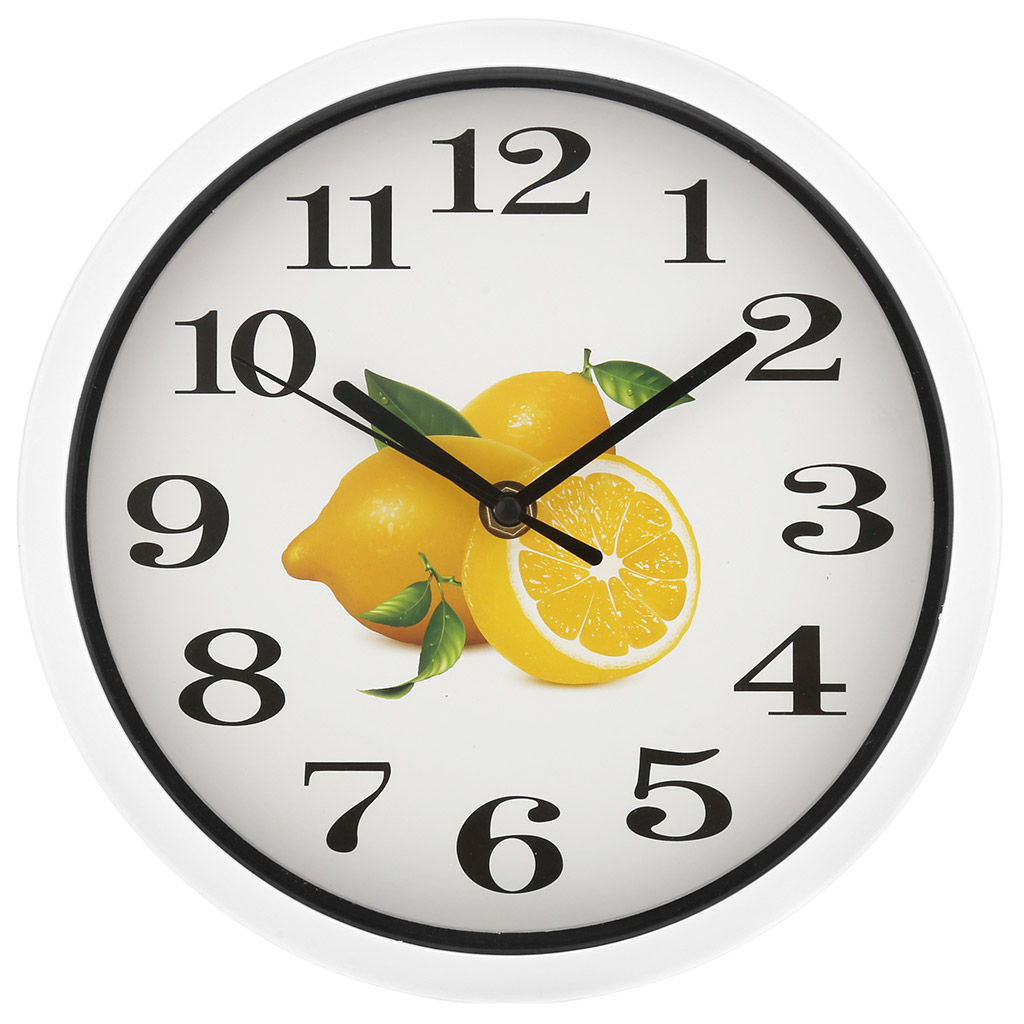 Часы настенные "Лимон" д22,5х4,4см, мягкий ход, циферблат фотопечать, пластм. белый, в коробке (Китай)