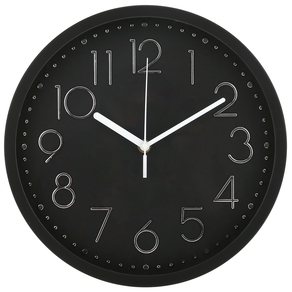 Часы настенные "Неаполь" д28,5х4см, мягкий ход, циферблат черный, пластм. черный, в коробке (Китай)