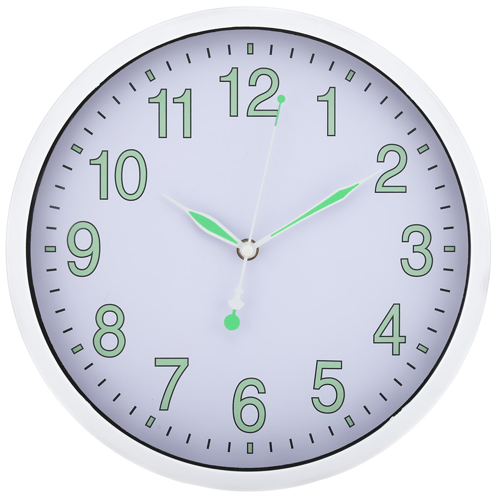 Часы настенные "Пекин" д29,5х4см, мягкий ход, циферблат белый, цифры и стрелки с люминесцентным покрытием, пластм. белый, в коробке (Китай)