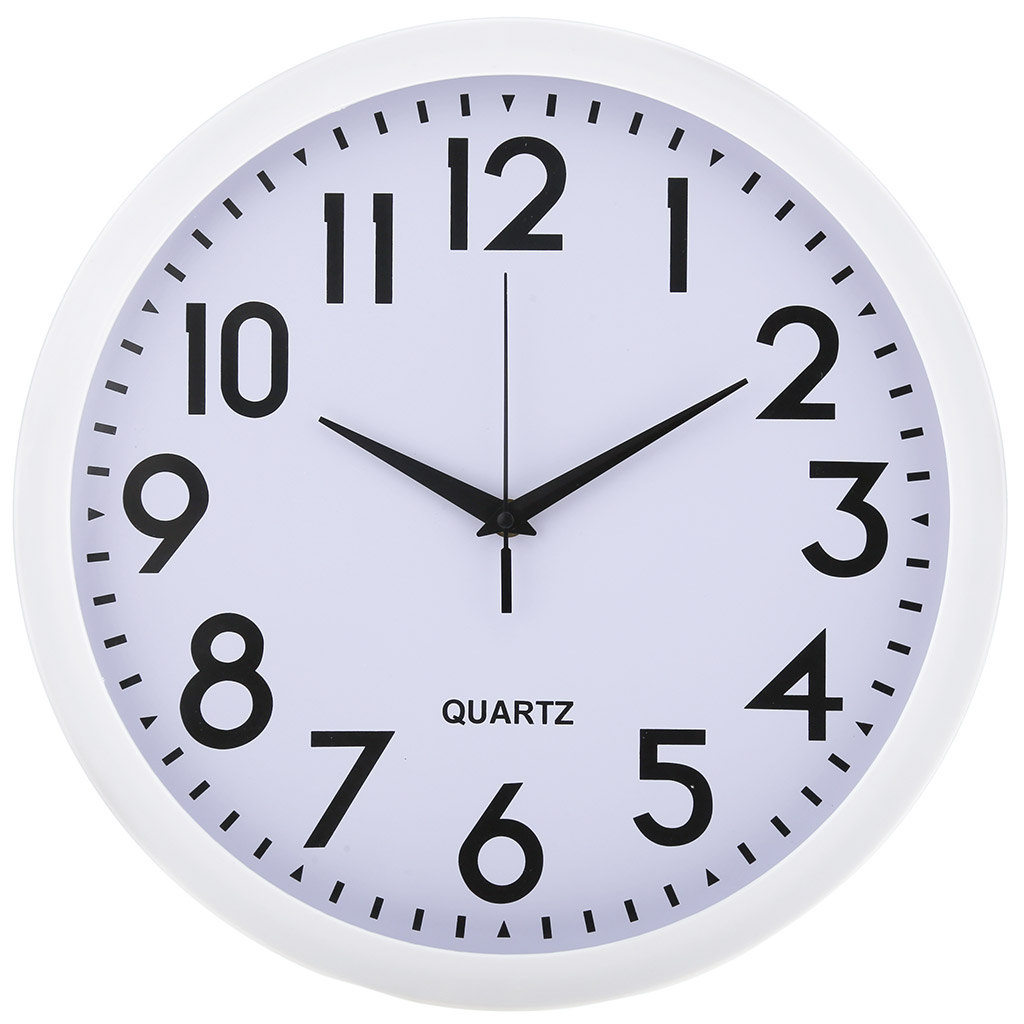Часы настенные "Фурор" д34,5х4,1см, мягкий ход, циферблат белый, пластм. белый, в коробке (Китай)